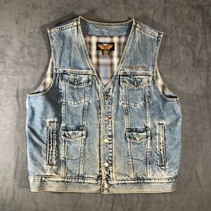 Vintage Y2K Harley Davidson Road Runner Looney Tunes Custom Denim Jean Vest XL